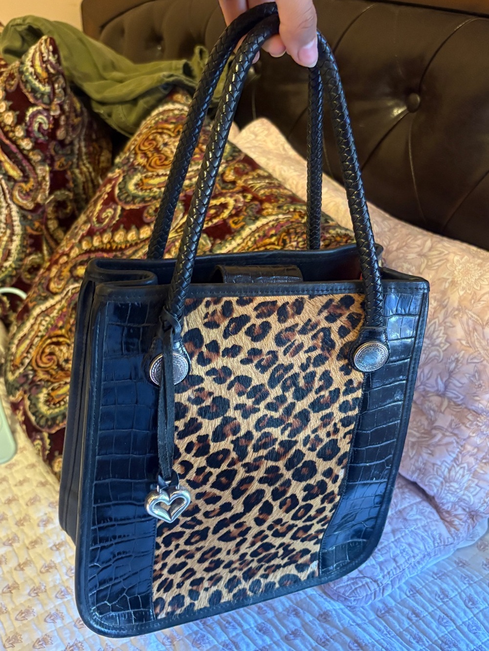 Leopard Print Faux Fur Croc Embossed Handbag Y2K Vintage Style